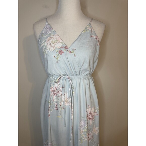 Lulus Endless Vacay Sage Blue Floral Print Surplice Maxi Dress XS - Picture 3 of 10